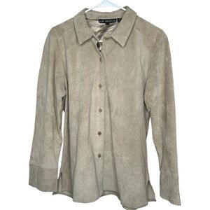 New Frontier Shacket Womens L Light Tan Suede Snap Front Shirt Jacket